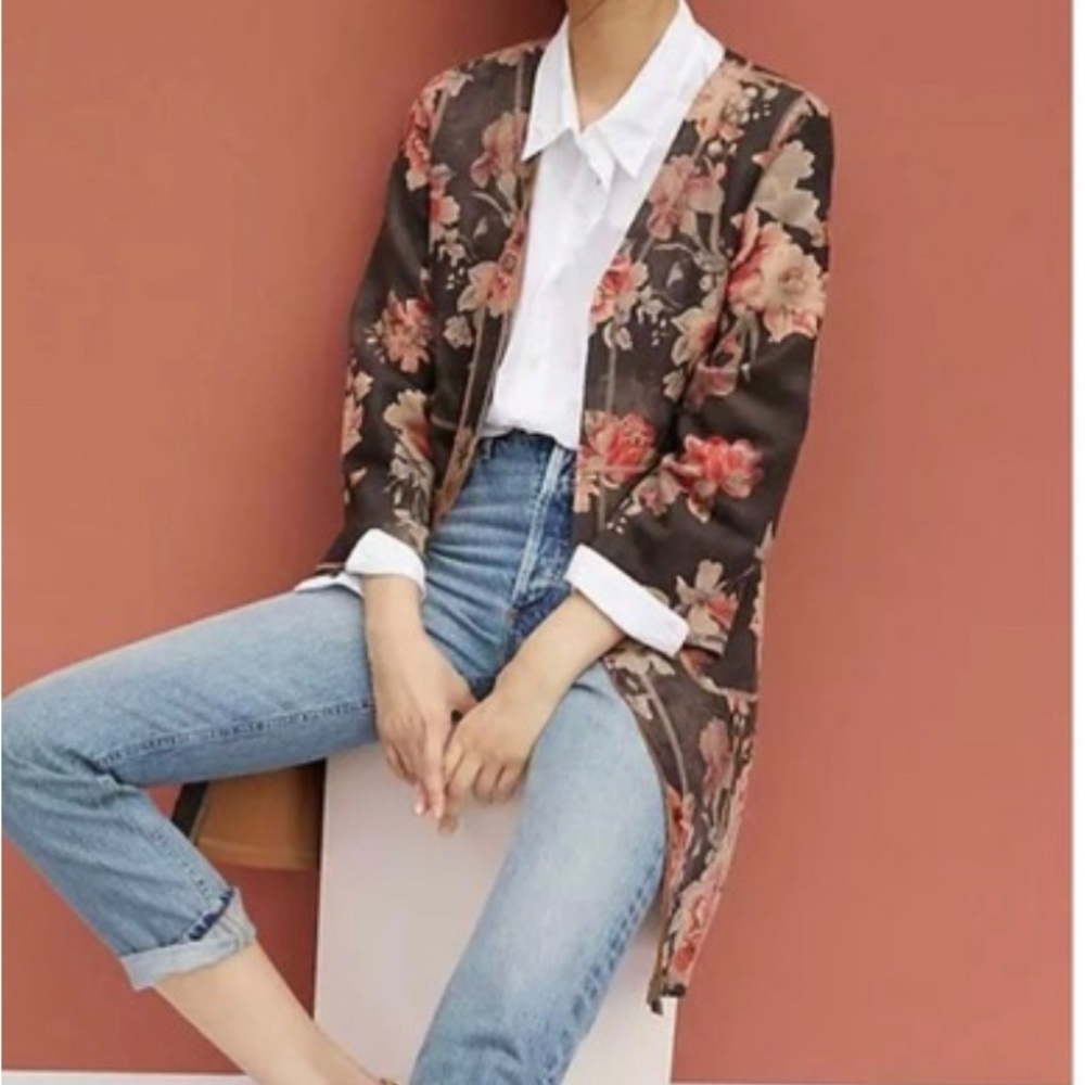 SOLITARE VEGAN SOFT LEATHER LIGHTWEIGHT FLORAL KIMONO BLAZER GORGEOUS-SZ SM
